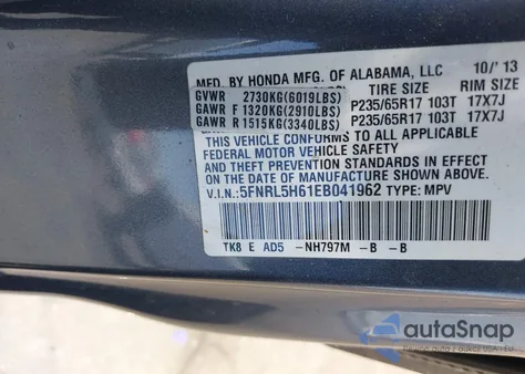 2014 Honda Odyssey Ex-L from USA, damaged, VIN 5FNRL5H61EB041962